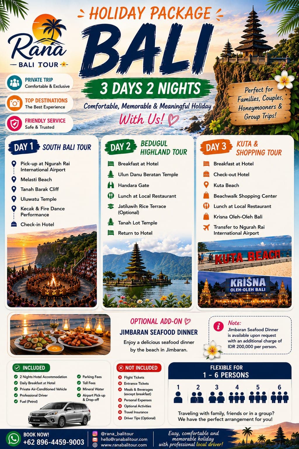 Paket Tour Bali 3 Hari 2 Malam: South Bali & Bedugul