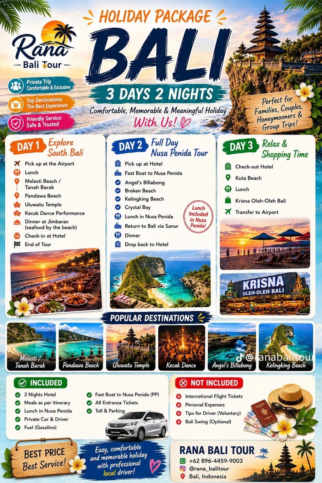 Paket Tour 3 Hari 2 Malam: South Bali & Nusa Penida